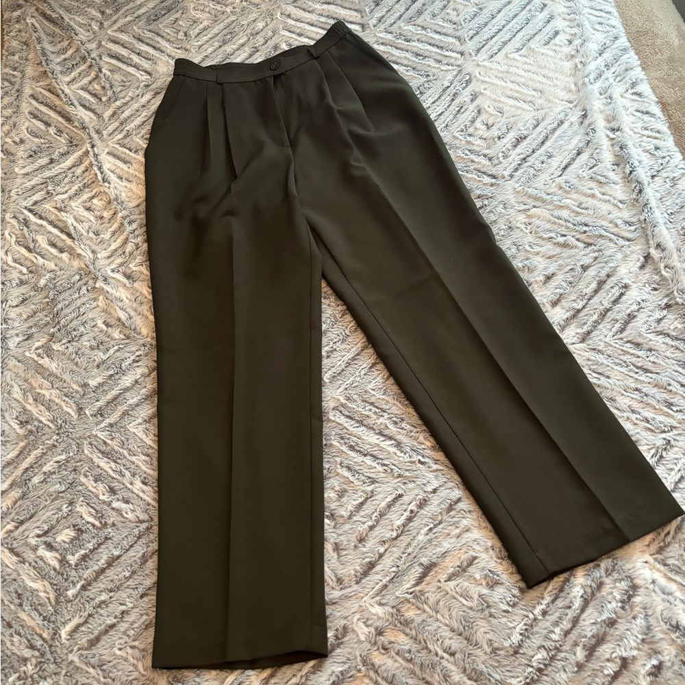Vintage Counterparts pleated dress slacks women 8 petite olive green brown VTG